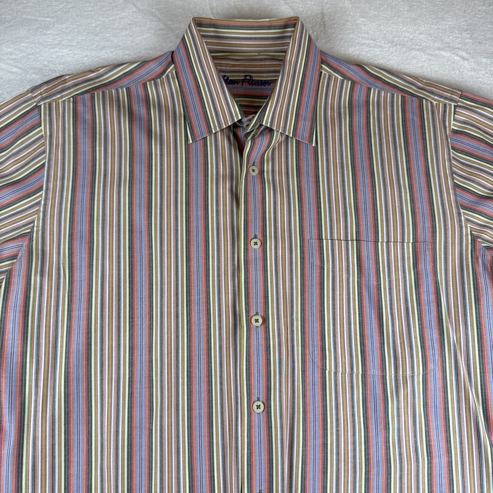 Alan Flusser Shirt‎ Mens Large Multicolor Striped Button Up Long Sleeve